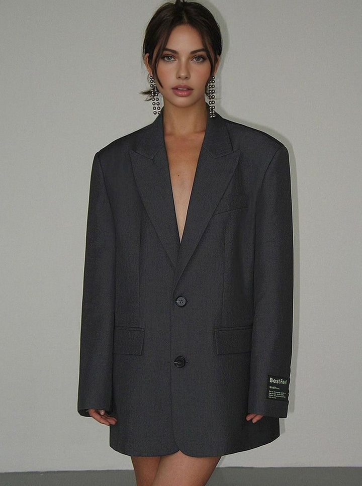 Women's Oversized Classic Notch-Lapel Tailored Blazer