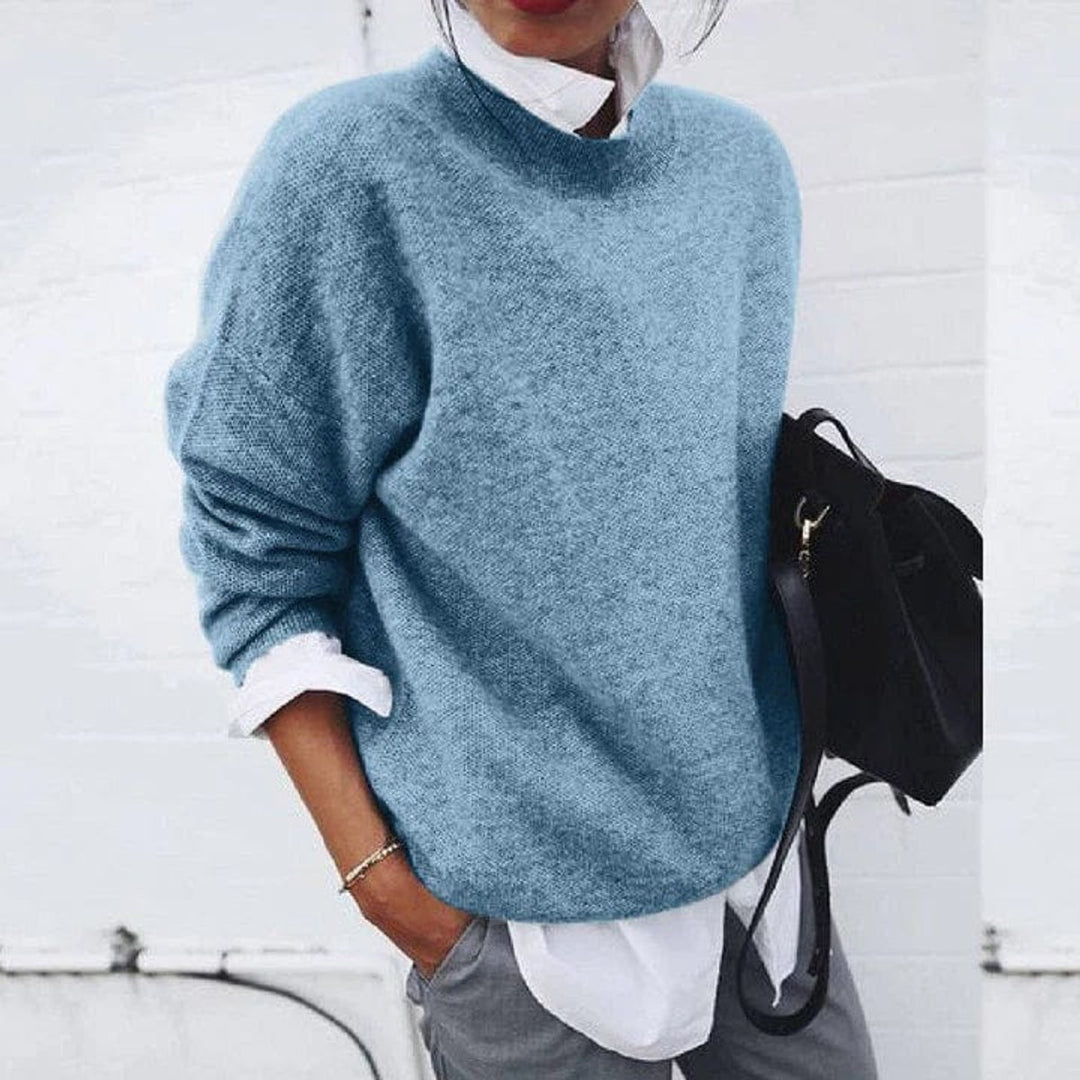 Women's Oversized Crew-Neck Soft Knit Sweater - Blue