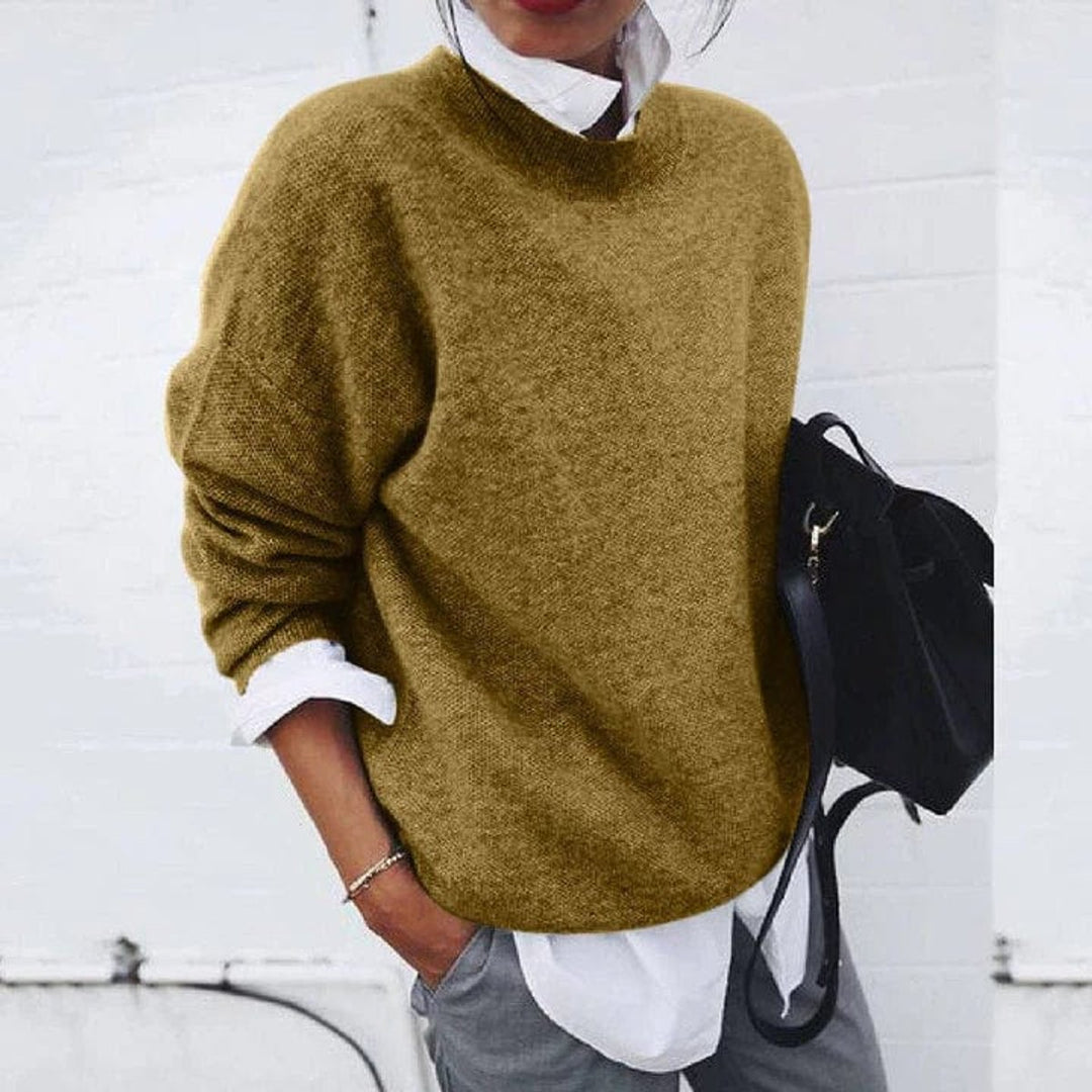 Women's Oversized Crew-Neck Soft Knit Sweater - Khaki