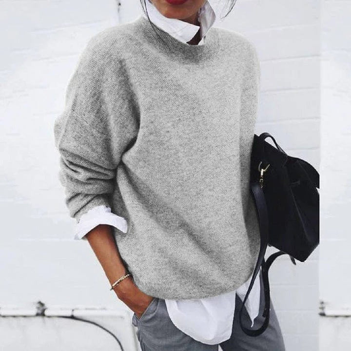 Women's Oversized Crew-Neck Soft Knit Sweater - Gray