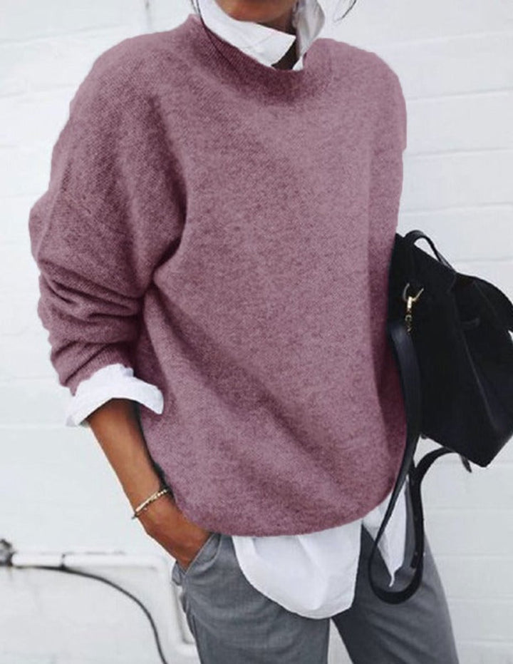 Women's Oversized Crew-Neck Soft Knit Sweater - Pink