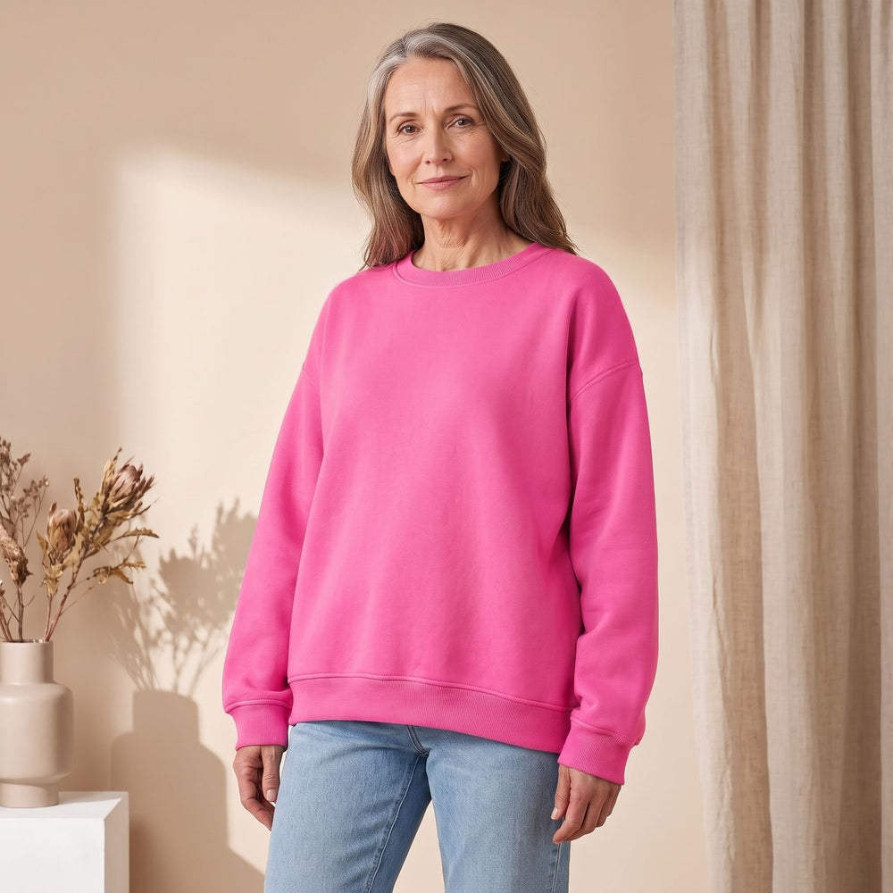 Women's Oversized Crewneck Pullover Sweatshirt - Pink