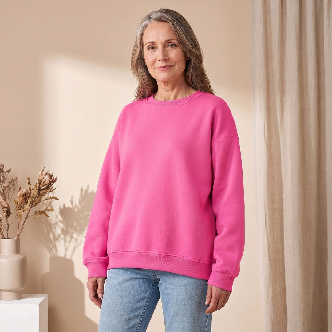Women's Oversized Crewneck Pullover Sweatshirt - Pink