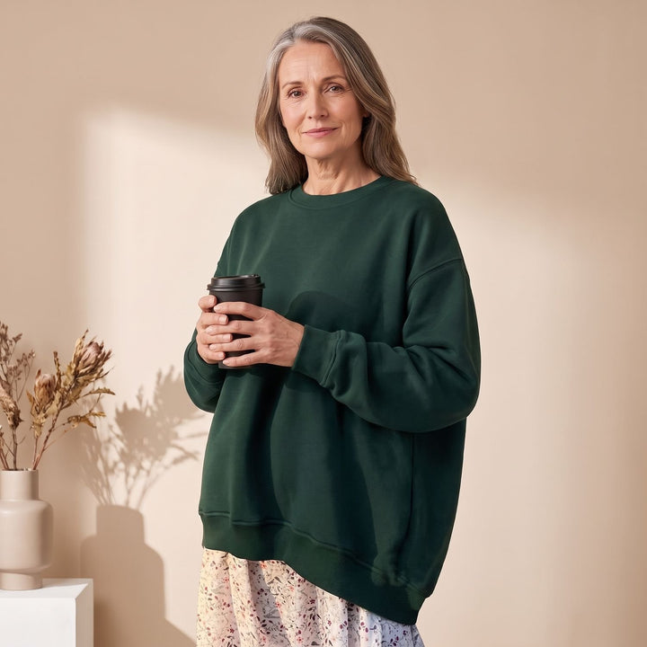 Women's Oversized Crewneck Pullover Sweatshirt - Dark Green