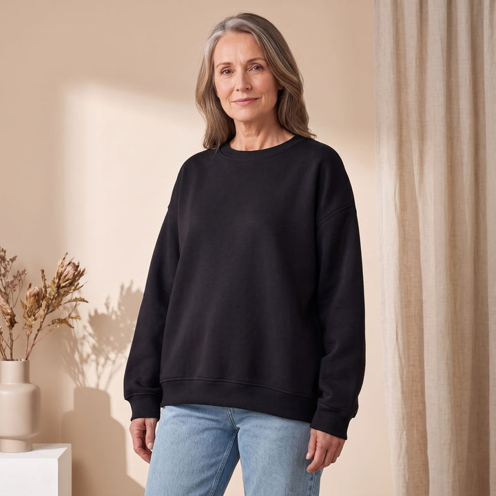 Women's Oversized Crewneck Pullover Sweatshirt - Black