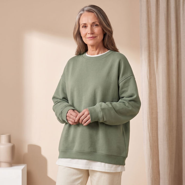 Women's Oversized Crewneck Pullover Sweatshirt - Green