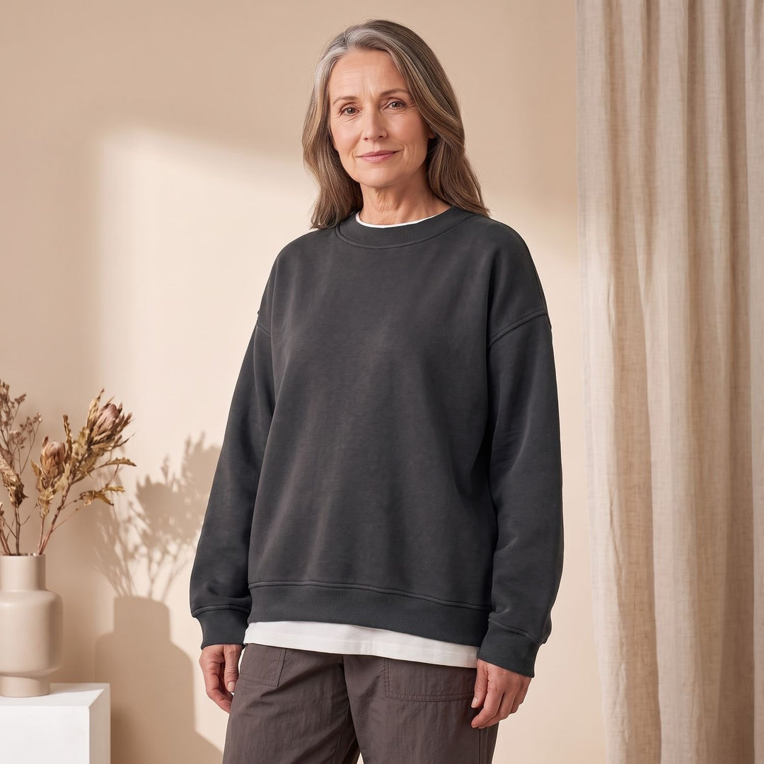 Women's Oversized Crewneck Pullover Sweatshirt - Dark Grey