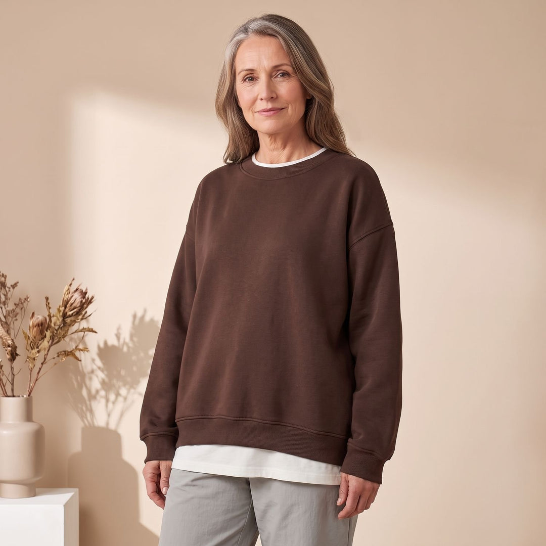Women's Oversized Crewneck Pullover Sweatshirt - Brown