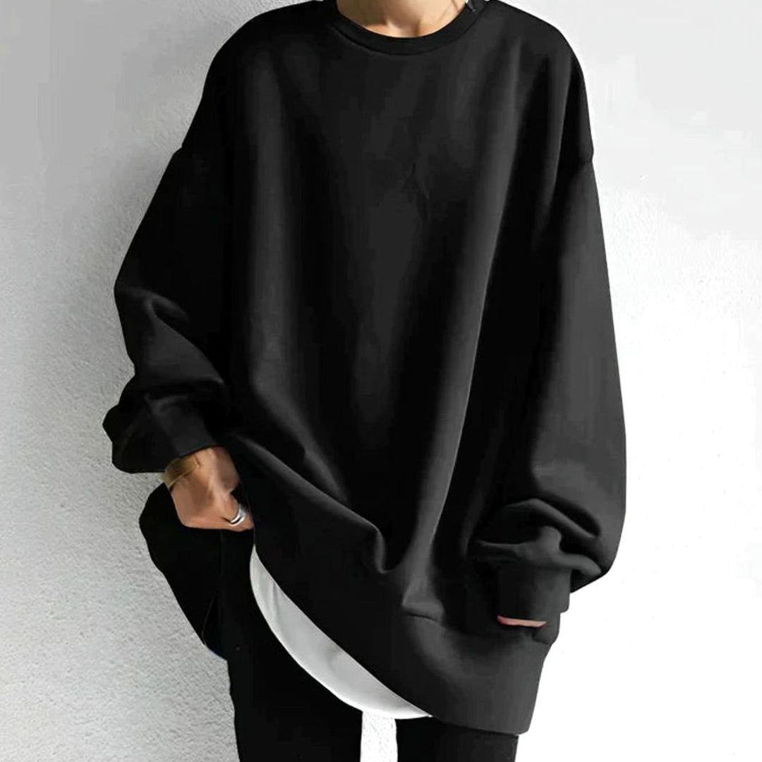Women's Oversized Drop-Shoulder Tunic Sweater - Black