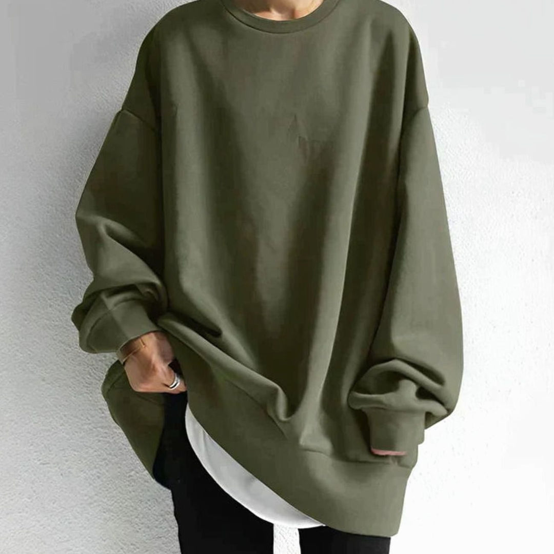 Women's Oversized Drop-Shoulder Tunic Sweater - Army Green