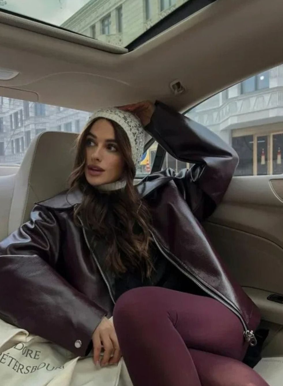 Women's Oversized Faux Leather Belted Moto Jacket