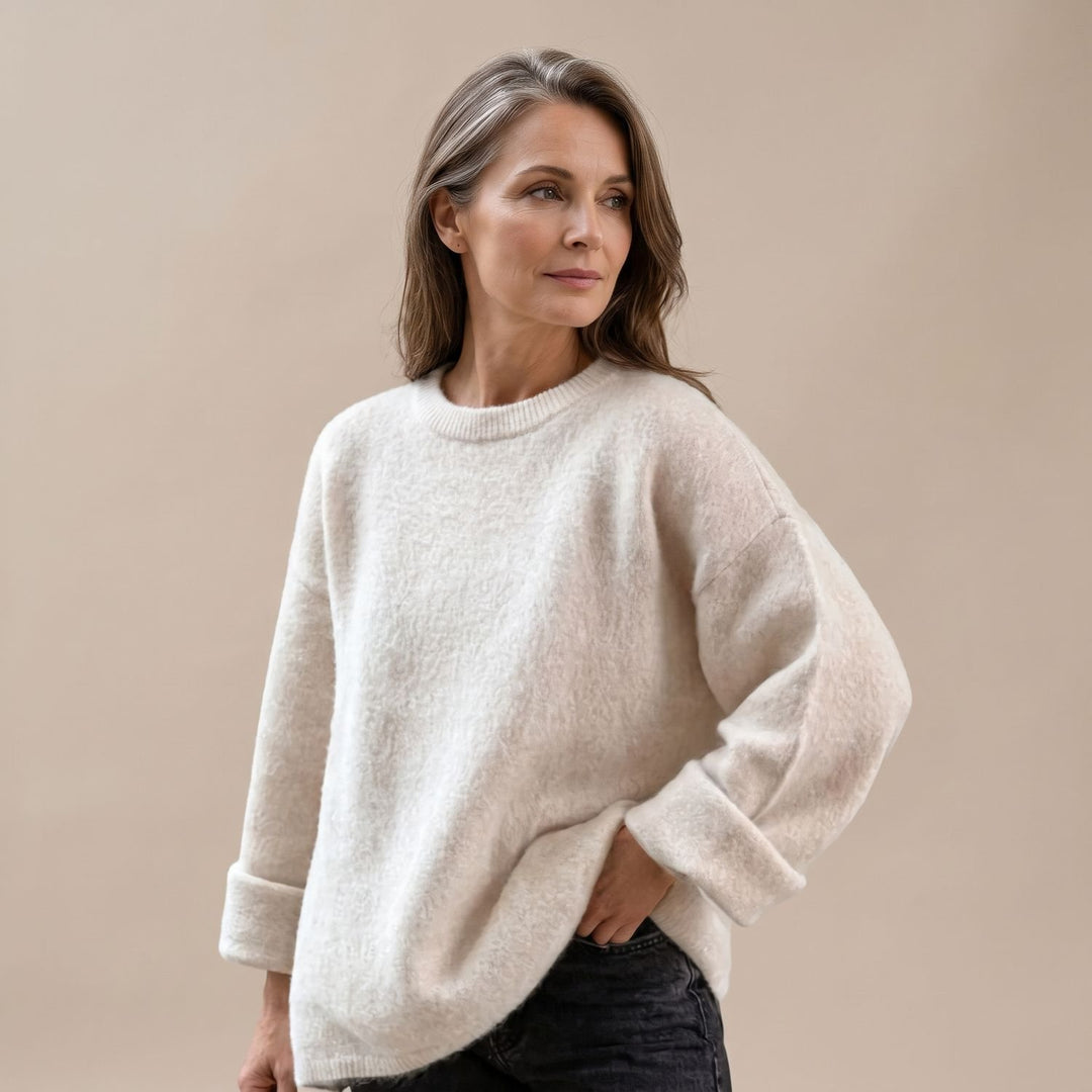 Women's Oversized Fluffy Knit Crew-Neck Sweater