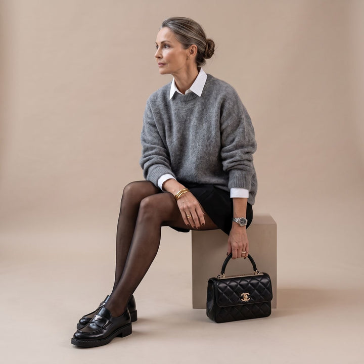 Women's Oversized Fluffy Knit Crew-Neck Sweater - Grey