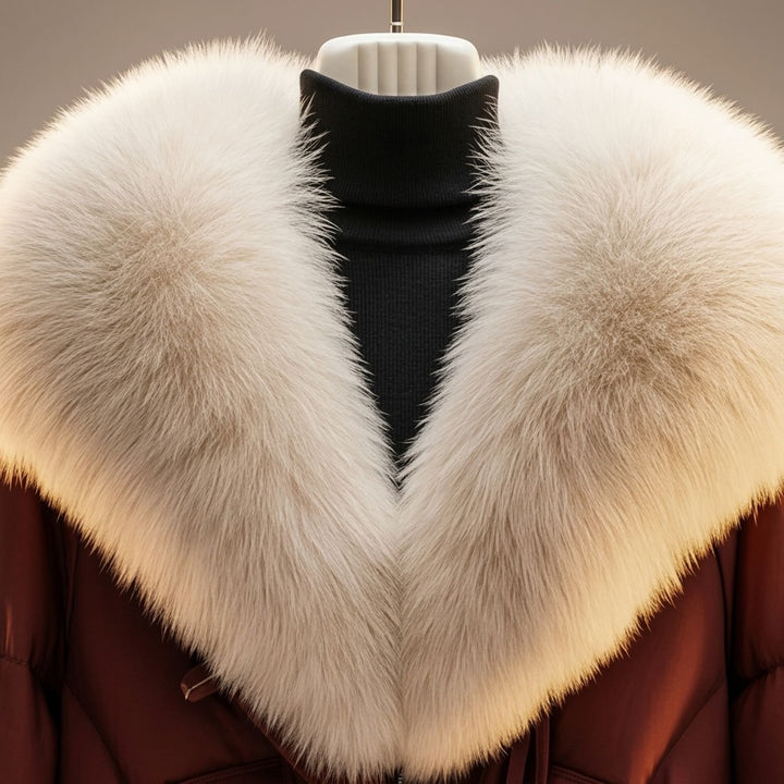 Women's Oversized Fur Collar Quilted Puffer Jacket, Rust