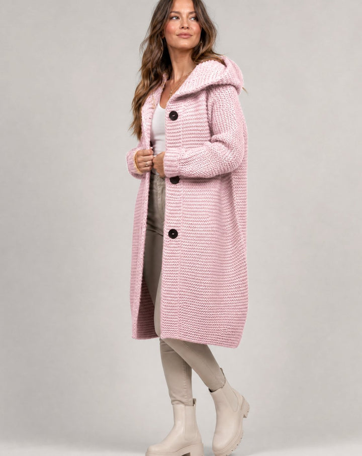 Women's Oversized Hooded Chunky Knit Button-Front Cardigan