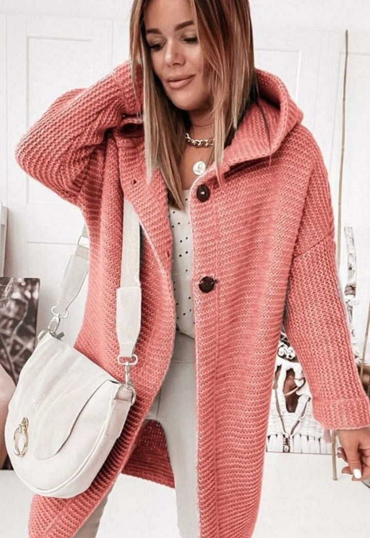 Women's Oversized Hooded Chunky Knit Button-Front Cardigan - Pink