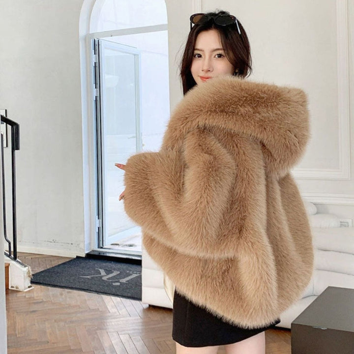Women's Oversized Hooded Faux Fur Winter Coat Long Sleeve