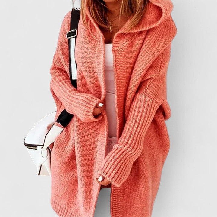Women's Oversized Hooded Knit Open-Front Cardigan - Orange