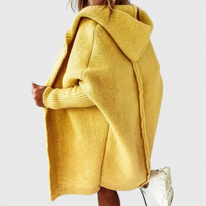 Women's Oversized Hooded Knit Open-Front Cardigan - Yellow