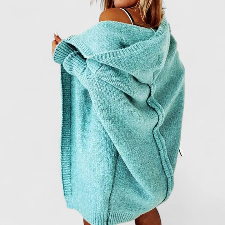 Women's Oversized Hooded Knit Open-Front Cardigan - Blue