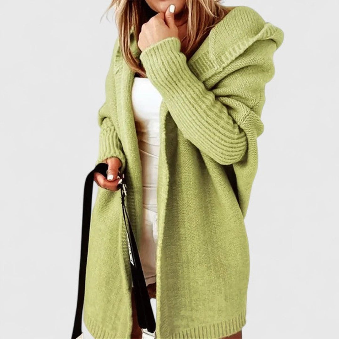 Women's Oversized Hooded Knit Open-Front Cardigan - Green