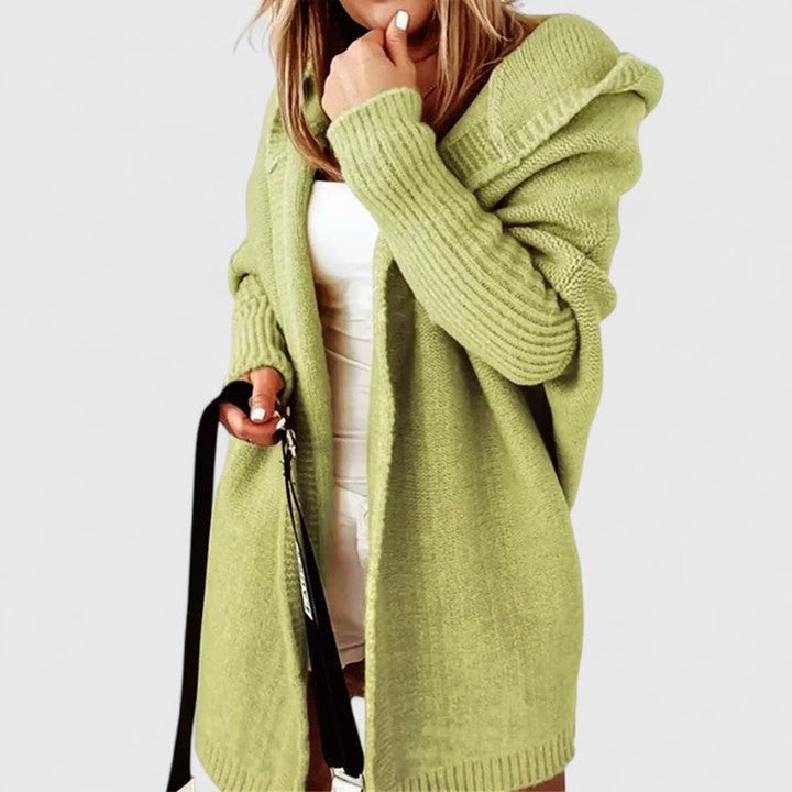 Women's Oversized Hooded Knit Open-Front Cardigan - Green