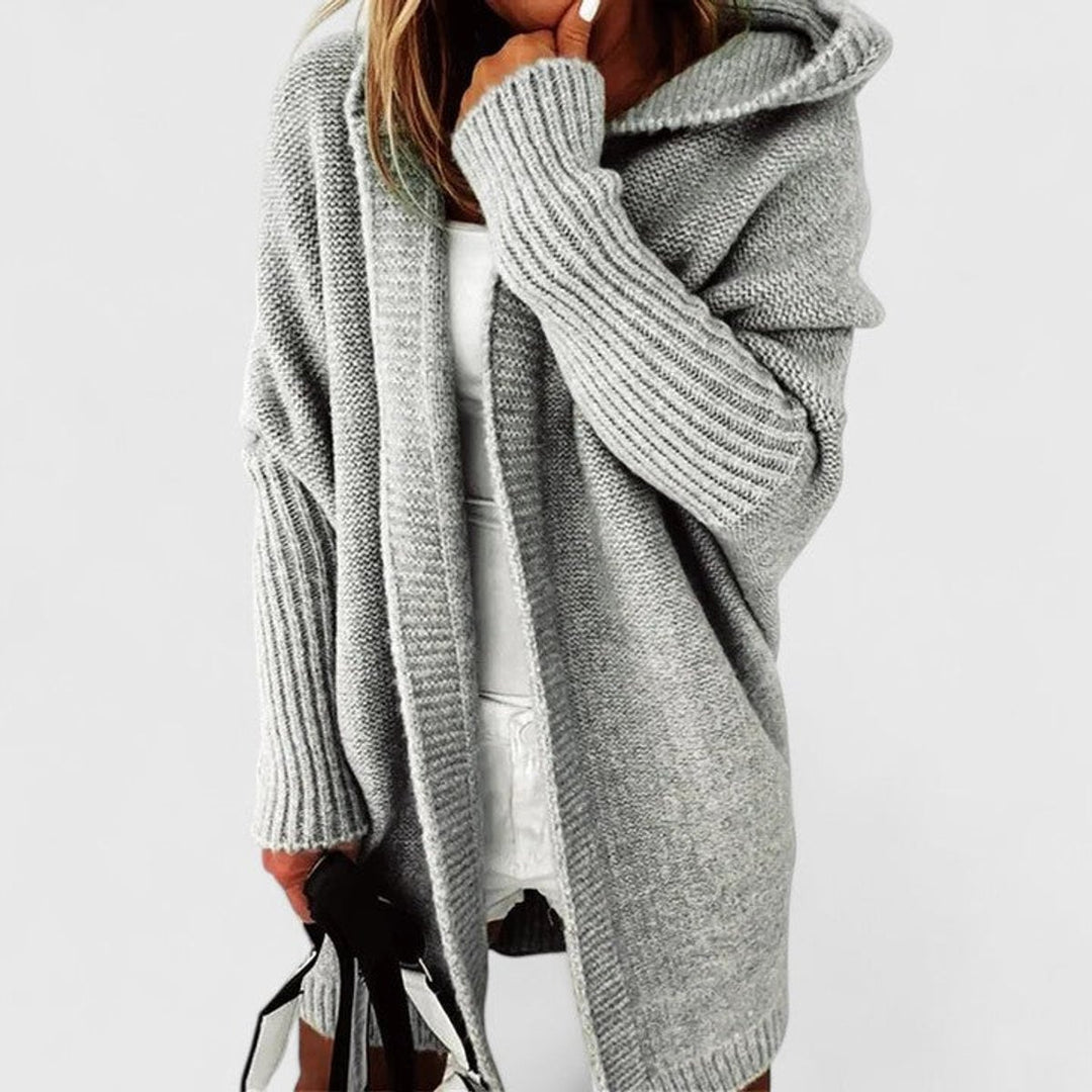 Women's Oversized Hooded Knit Open-Front Cardigan - Gray