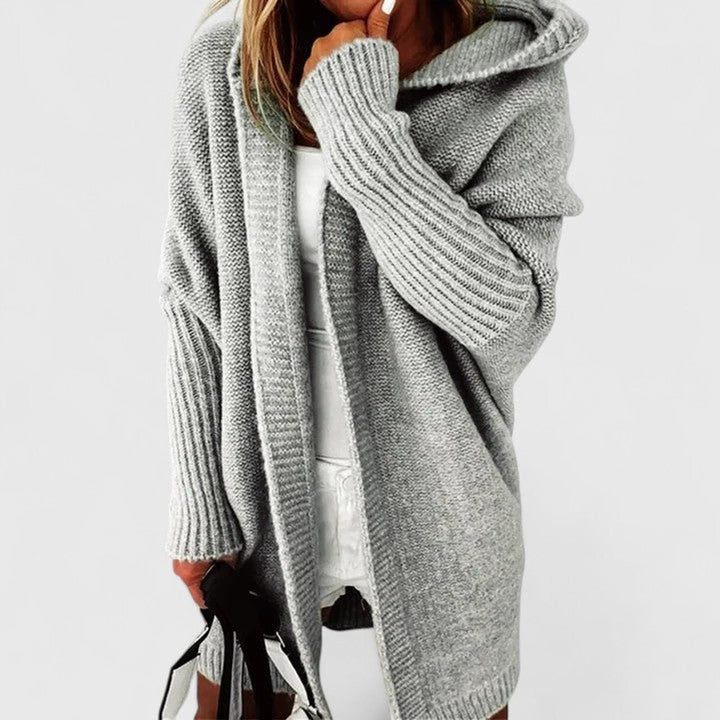 Women's Oversized Hooded Knit Open-Front Cardigan - Gray