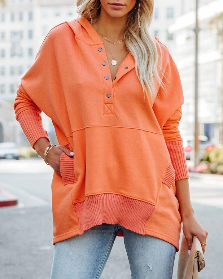 Women's Oversized Hooded Long-Sleeve Pullover Tunic Sweatshirt
