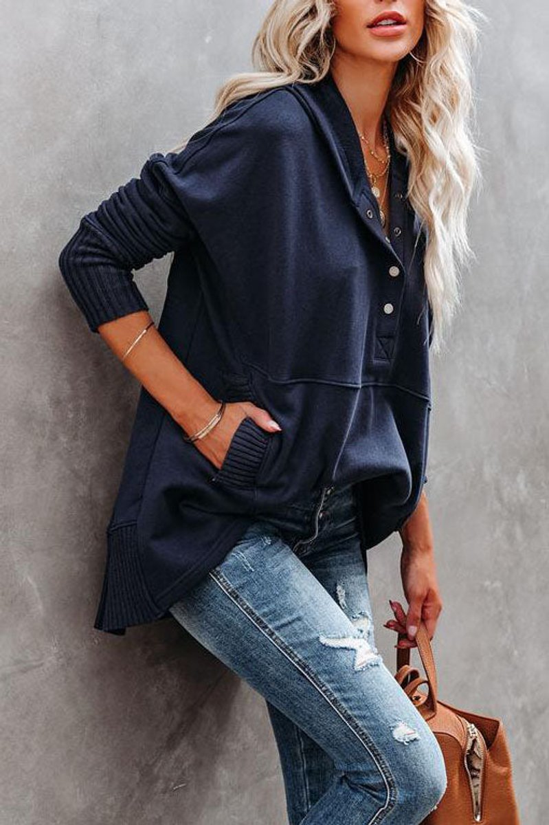 Women's Oversized Hooded Long-Sleeve Pullover Tunic Sweatshirt