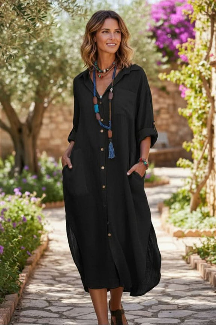 Women's Oversized Linen Midi Shirt Evening Gown Dress