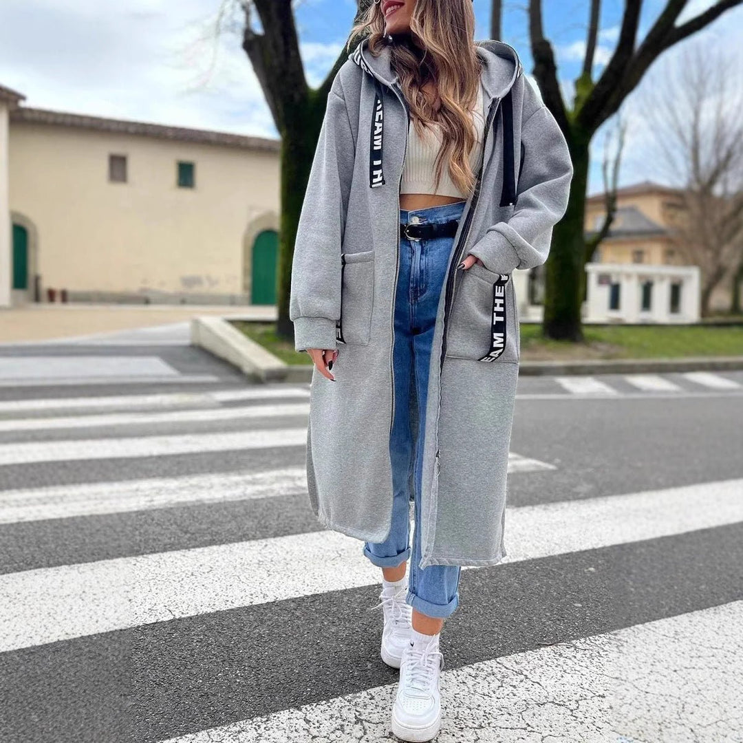 Women's Oversized Long Hooded Zip-Up Coat - Gray