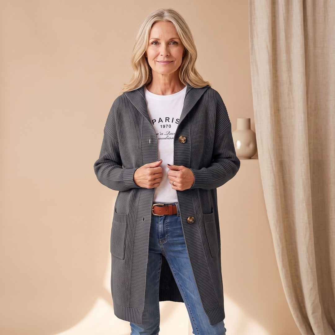 Women's Oversized Long Knit Cardigan Ribbed Button-Front Sweater