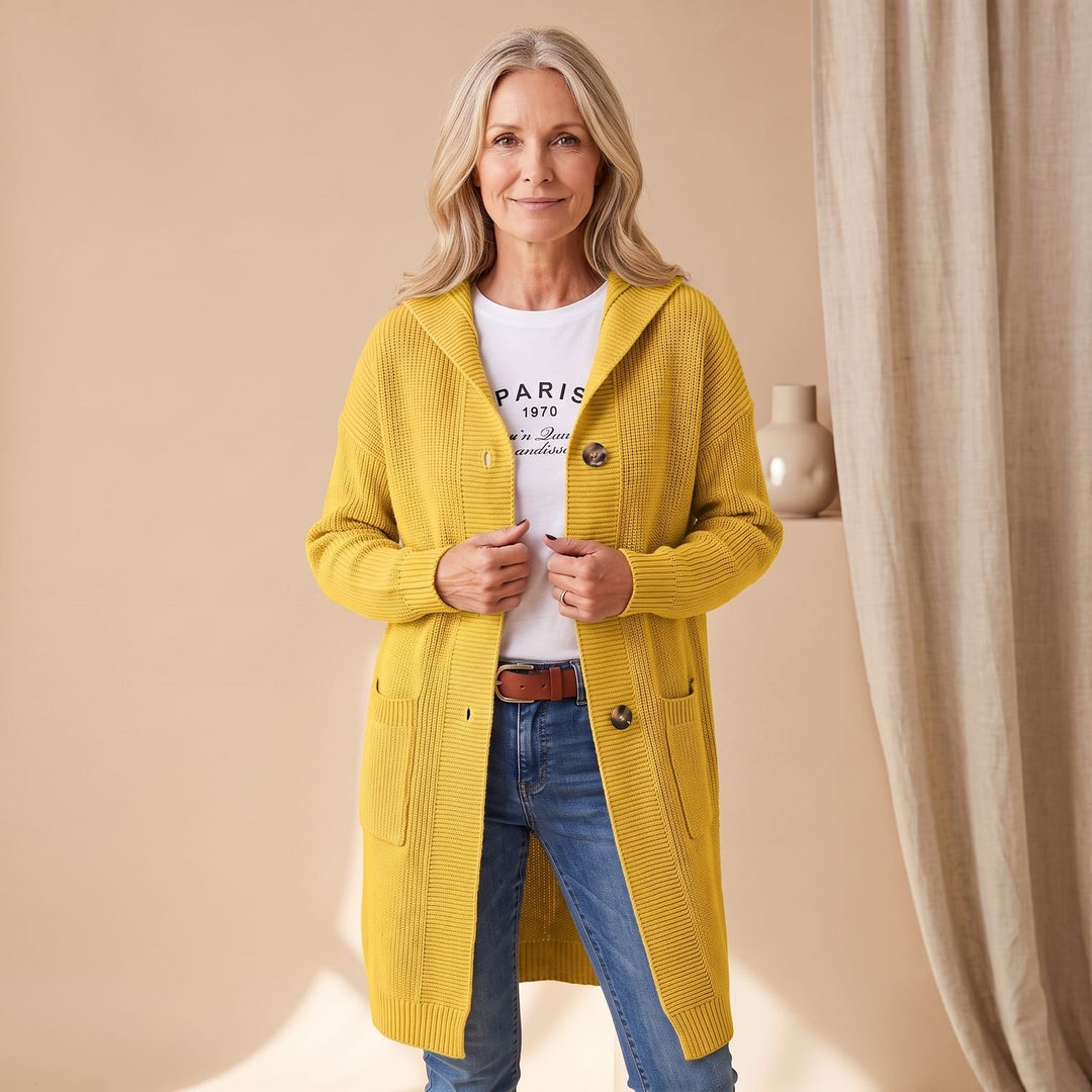 Women's Oversized Long Knit Cardigan Ribbed Button-Front Sweater - Yellow
