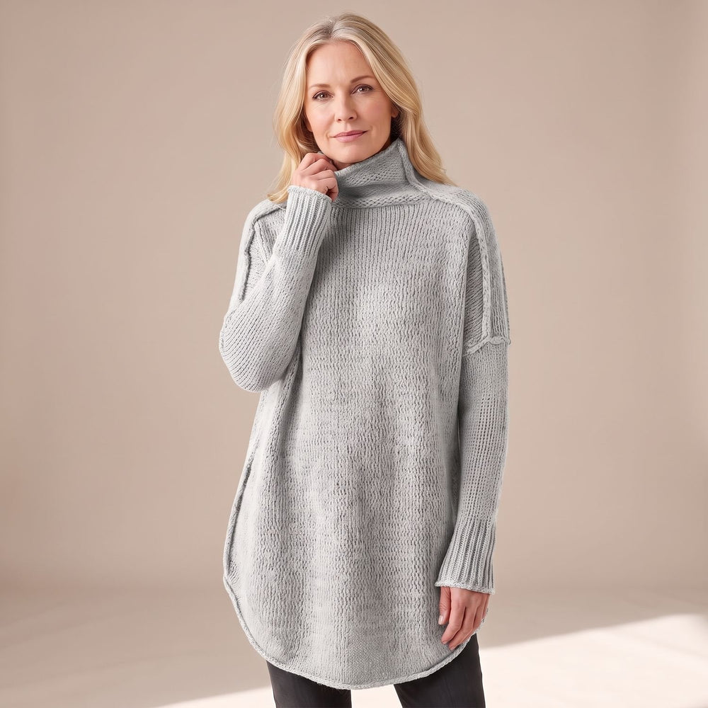 Women's Oversized Long Knitted Turtleneck Sweater - Grey