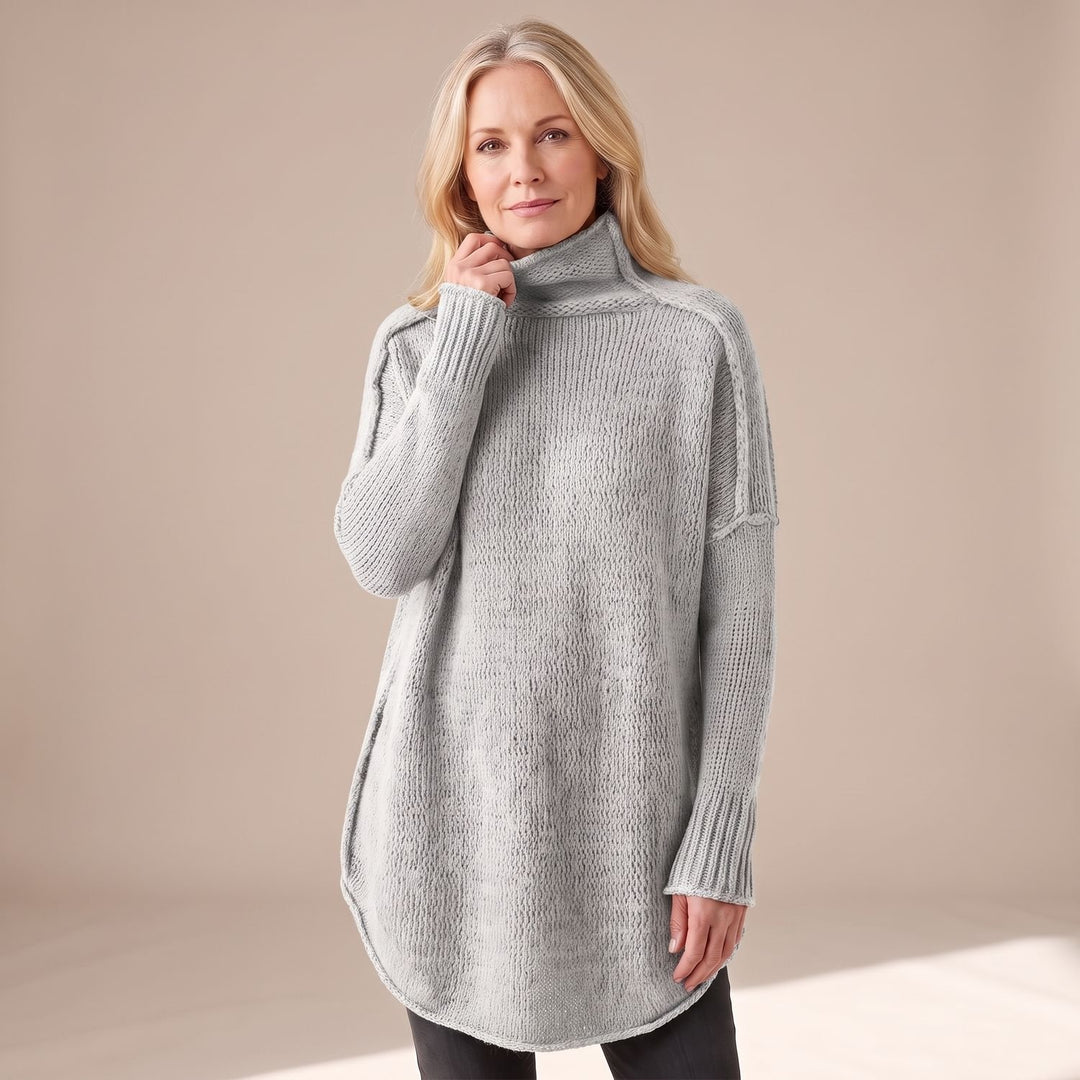 Women's Oversized Long Knitted Turtleneck Sweater - Grey
