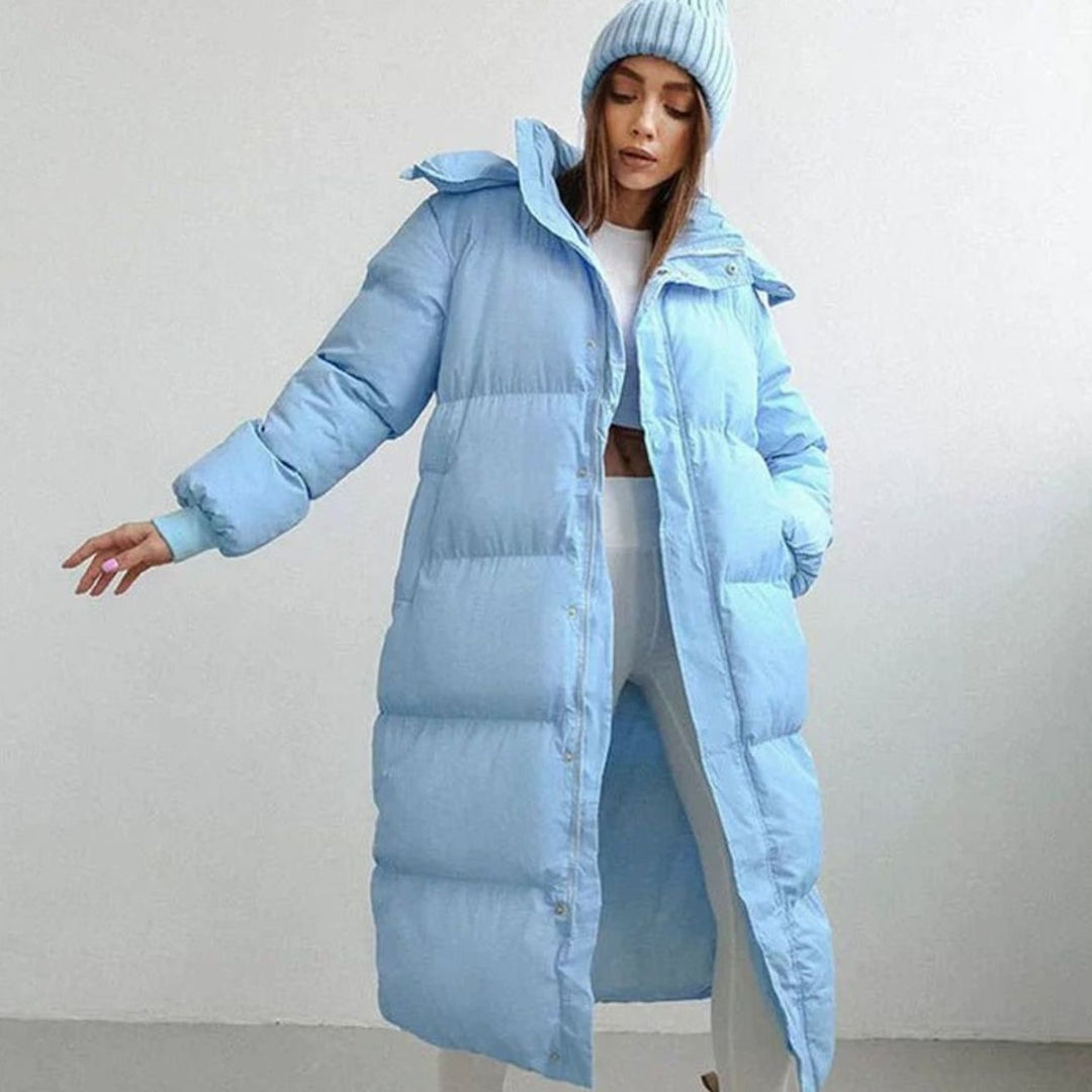 Women's Oversized Long Quilted Jacket Hooded Puffer Coat - Blue