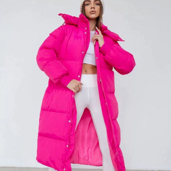 Women's Oversized Long Quilted Jacket Hooded Puffer Coat - Pink