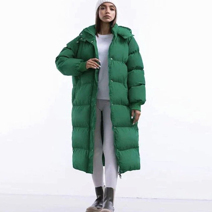Women's Oversized Long Quilted Jacket Hooded Puffer Coat - Green