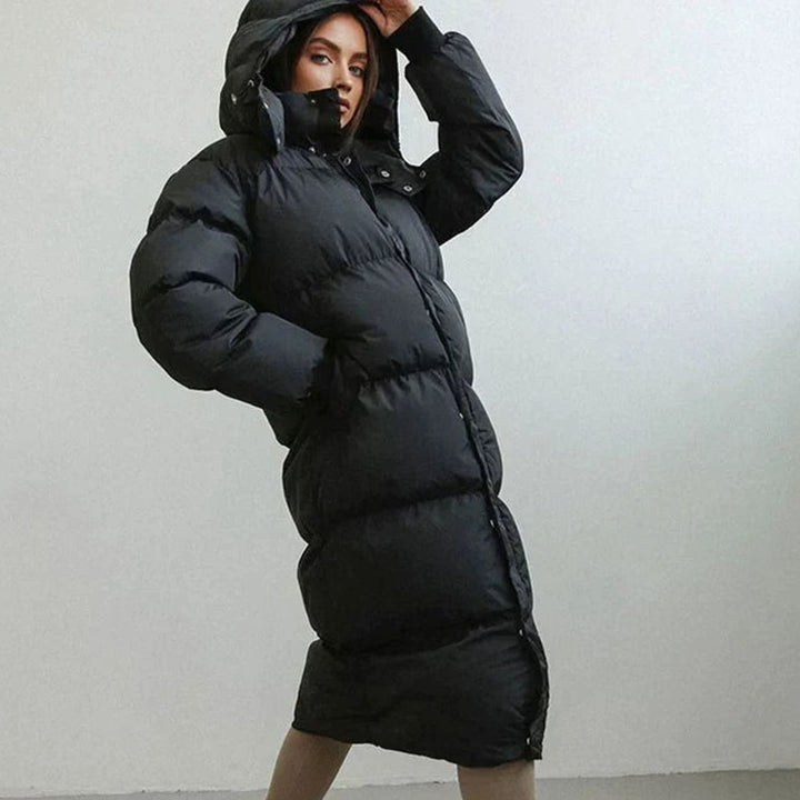 Women's Oversized Long Quilted Jacket Hooded Puffer Coat - Black