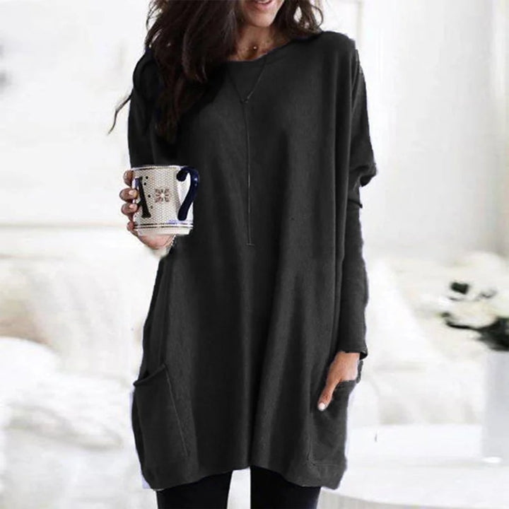 Women's Oversized Long Sleeve Pocket Tunic Top - Black