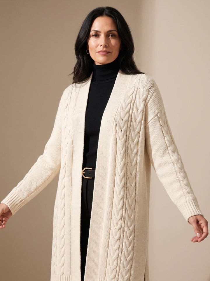 Women's Oversized Long Striped Open-Front Knit Cardigan