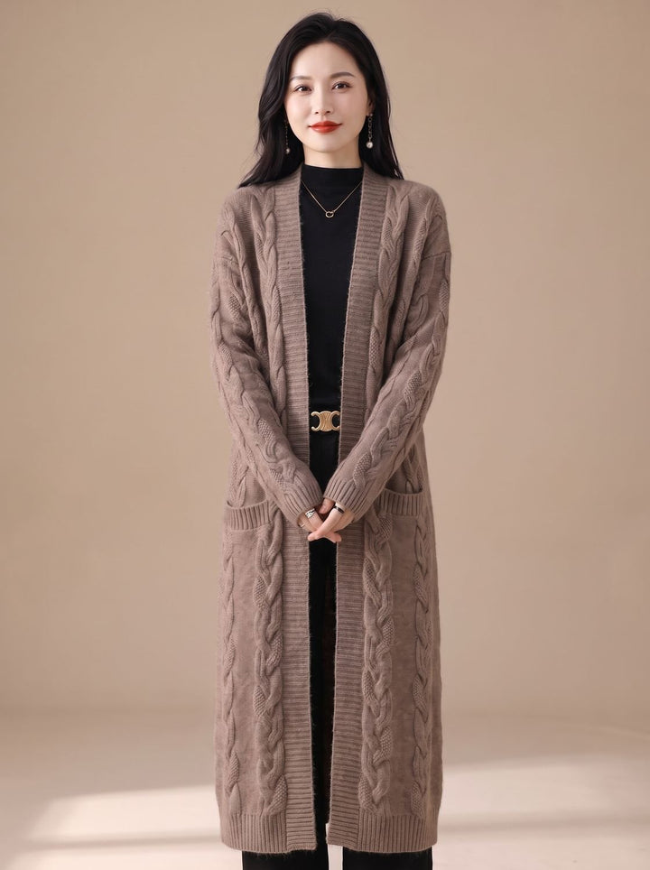 Women's Oversized Long Striped Open-Front Knit Cardigan