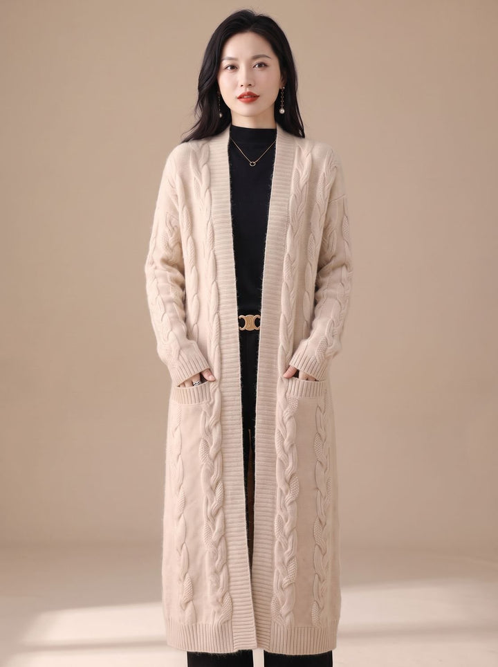 Women's Oversized Long Striped Open-Front Knit Cardigan