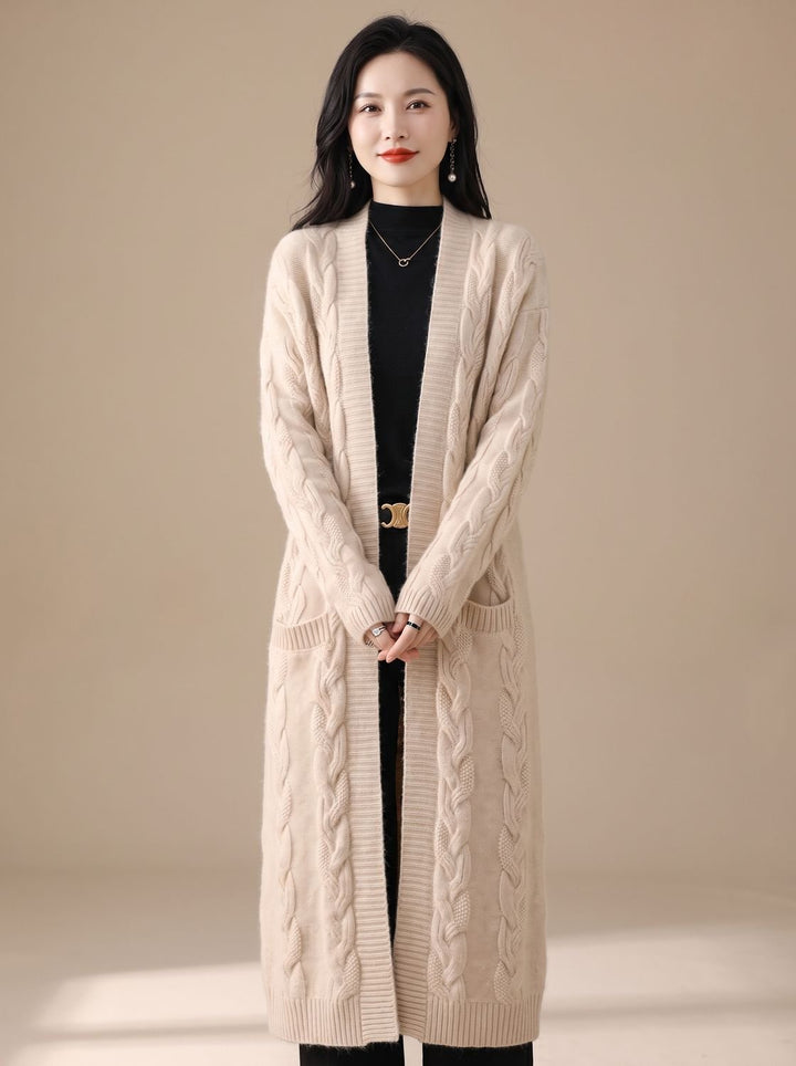 Women's Oversized Long Striped Open-Front Knit Cardigan