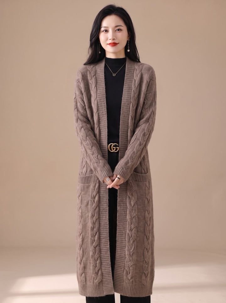 Women's Oversized Long Striped Open-Front Knit Cardigan