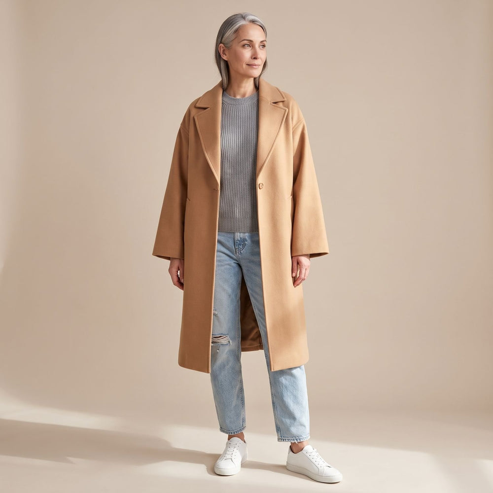 Women's Oversized Long Wool Coat Wide-Sleeve Winter Coat - Khaki