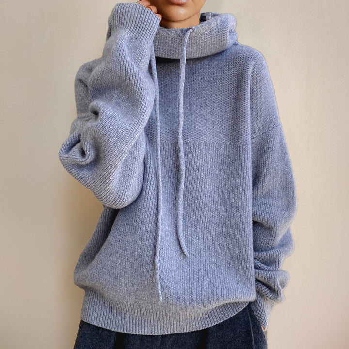 Women's Oversized Merino Wool Hooded Turtleneck Sweater - Gray