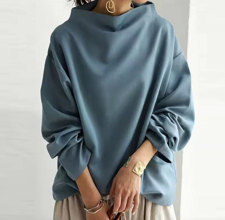 Women's Oversized Mock Neck Knit Sweater Relaxed Pullover Top - Blue