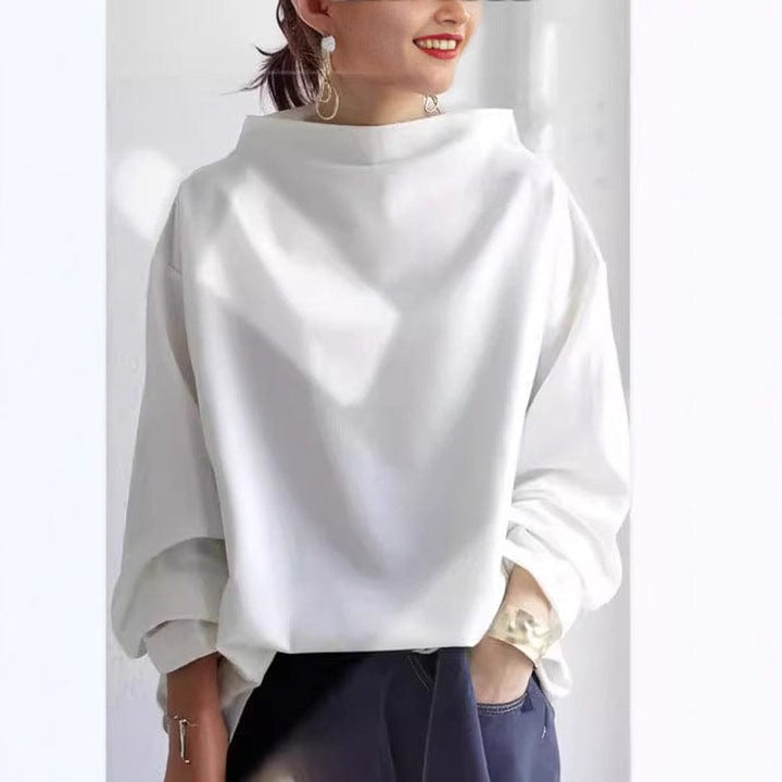 Women's Oversized Mock Neck Knit Sweater Relaxed Pullover Top - White